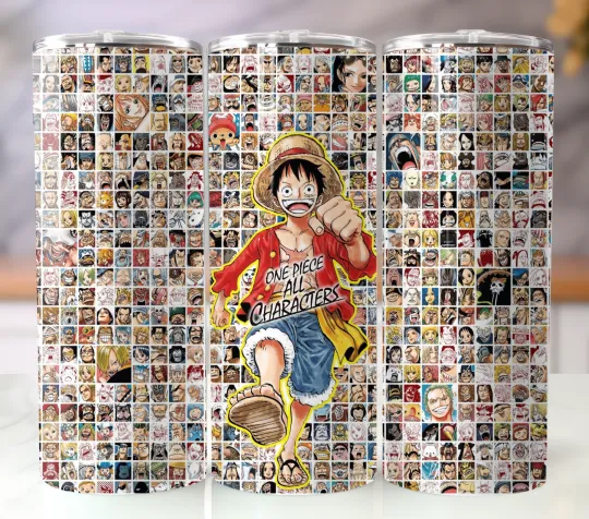 Discover One Piece Characters Tumbler 20oz Stainless Steel Insulated Cup Mug Lid Straw