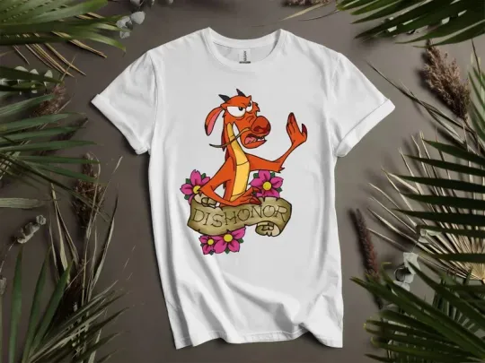 Discover Mulan Funny Mushu Dragon Dishonor Floral Retro T-Shirt for Men and Women