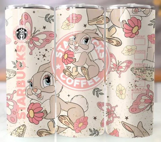 Thumper Blush Bunny Tumbler 20oz Stainless Steel Skinny Straw Insulated Cup