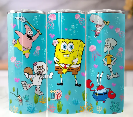 Spongebob And Friends 20oz Tumbler Insulated Stainless Travel Mug Cup Straw Lid