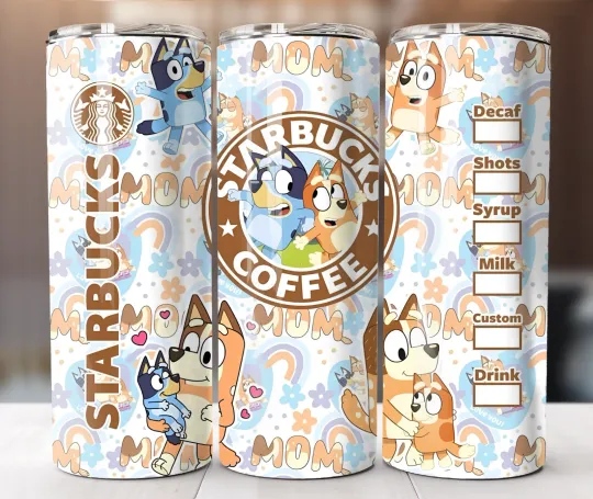 Discover BlueyDad Mom Coffee Tumbler – 20oz Stainless Steel Insulated Travel Mug