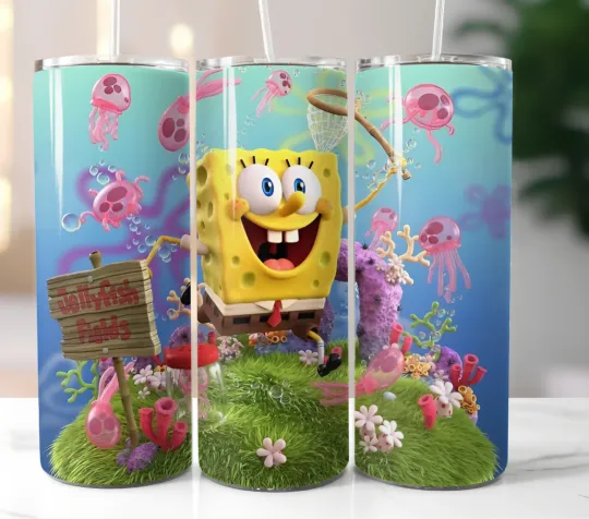 SpongeBob Jellyfish Fields Tumbler 20oz Stainless Steel Straw Insulated Cup Mug