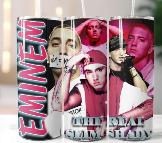 Discover Rapper Eminem Slim Shady  Tumbler 20oz Stainless Steel Straw Insulated Cup Mug
