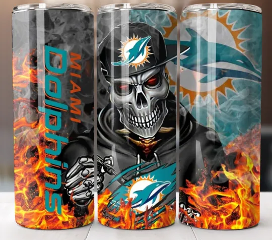 Discover Miami Dolphins Tumbler 20oz Insulated Stainless Travel Mug Cup Straw Lid