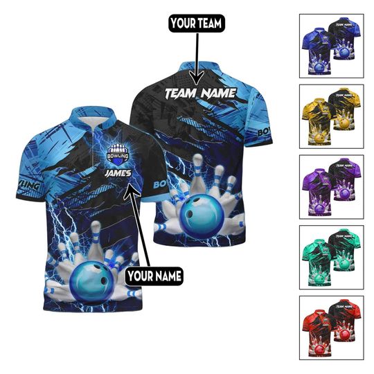 Discover Custom Bowling Team Shirt, Personalized Jersey with Name & Team, Cool Bowling Polo Shirt for Men Women, League Tournament Gift
