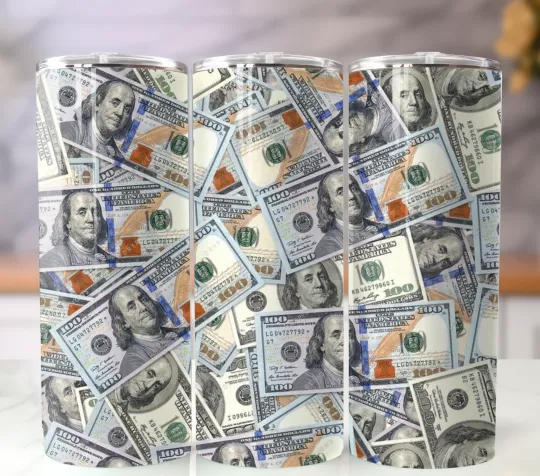 Discover Money Bills 20oz Tumbler Insulated Stainless Travel Mug Cup Straw Lid