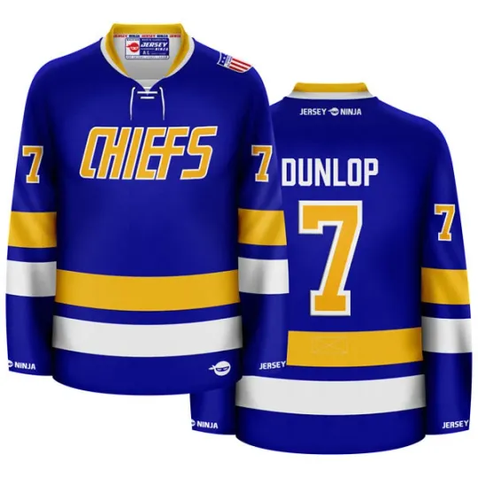 Discover Charlestown Chiefs Blue Reggie Dunlop Hockey Jersey