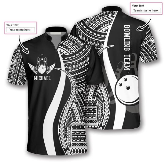 Discover Personalized Bowling Team Shirt, Custom Name and Team Jersey, Polynesian Tribal Pattern Bowling Polo, Matching Uniform Gift for Bowlers