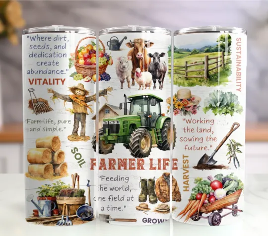 Discover 20oz Stainless Steel Tumbler Insulated Travel Mug Farmer Life Theme