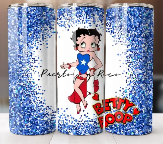Discover Betty Boop Puerto Rico Blue Tumbler 20oz Travel Mug Stainless Steel Cup Straw
