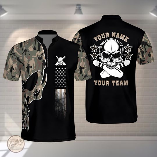 Discover Personalized Camo Skull Bowling Jersey: Matching Team Uniform
