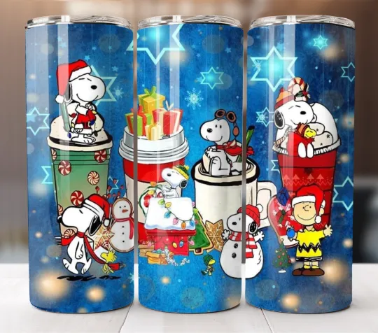 Discover 20oz Insulated Tumbler with Straw Stainless Steel Mug Christmas Drinks Theme