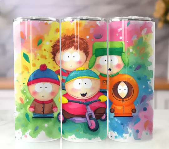 Discover 20oz Stainless Steel Tumbler Insulated Travel Mug Southpark Watercolor Theme