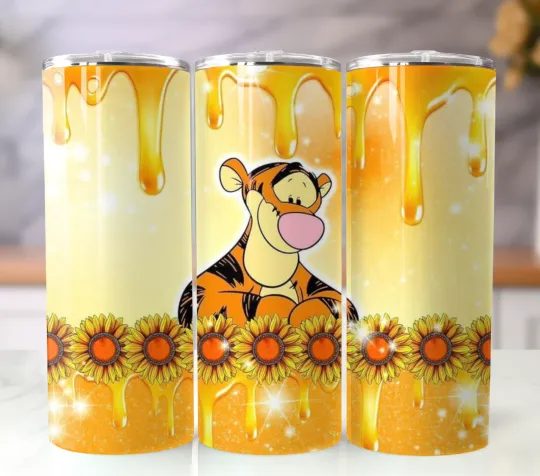Discover 20oz Insulated Tumbler with Straw Stainless Steel Mug Cartoon Tiger Floral Theme