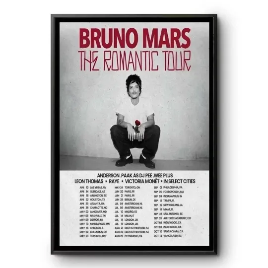 Discover Bruno Mars The Romantic Tour 2026 Concert Poster Wall Art