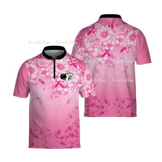 Discover Pink Flower Bowling Jersey, Bowling Shirt for Team, Bowling Team Jersey for Men Women, Bowler Shirt, Bowling Lover Gift, Bowling Player Gift