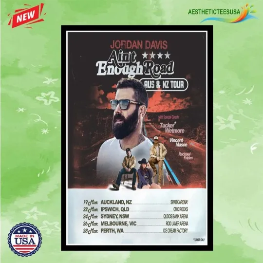 Discover Jordan Davis Australia & New Zealand Tour March 2026 Poster Home Decor