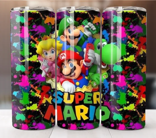 20oz Insulated Tumbler with Straw Stainless Steel Mug Super Mario