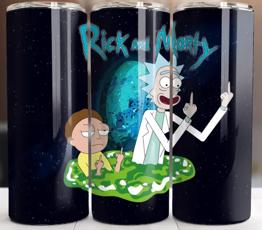 Rick And Rickandmorty Tumbler 20oz Stainless Steel Cup Travel Mug Straw Lid