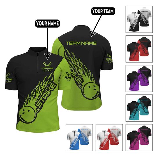 Discover Personalized Bowling Jersey, Custom Name & Team Shirt with Flaming Bowling Ball Strike Design, Matching Uniforms for League or Tournament