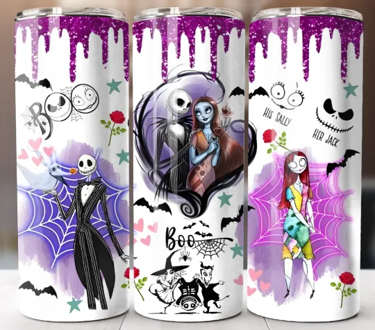 Nightmare Before Christmas Boo Tumbler 20oz Travel Mug Stainless Steel Cup Straw