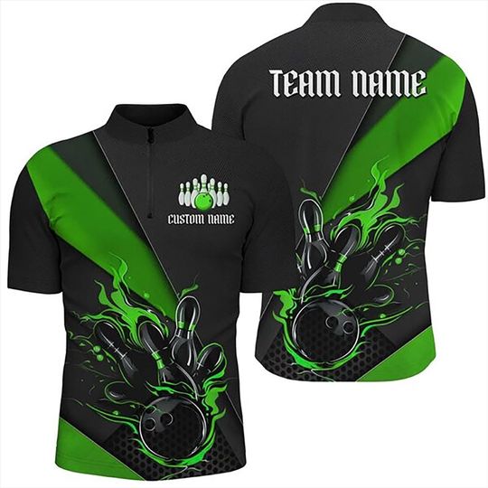 Discover Custom Bowling Jersey Shirt, Personalized Bowling Team Jersey with Name, Unisex Bowling Ball Pin Flame Design