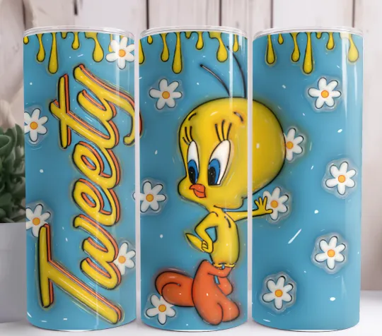 Tweety Bird 3D Puffy 20oz Tumbler Stainless Steel Cup Mug w/Straw Lid