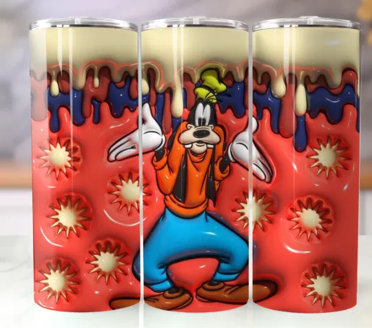 Discover Goofy 3D Puffy 20oz Tumbler Insulated Stainless Steel Cup Mug w/Straw Lid