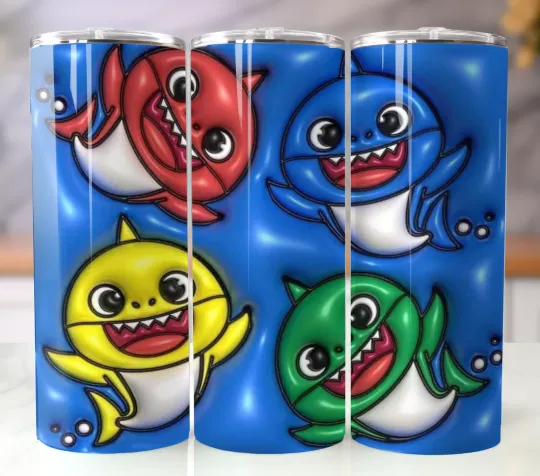 Discover Baby Shark 3D Tumbler 20oz Travel Mug Stainless Steel Cup Straw