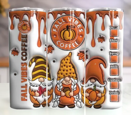 Discover Fall Vibes Gnomes 20oz Insulated Tumbler with Straw - Stainless Steel Mug