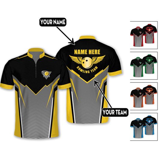Discover Personalized Bowling Jersey, Custom Name & Team Shirt with Fiery Bowling Ball and Pins Design, Matching Uniforms for League or Tournament