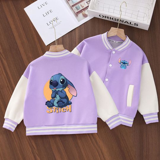 Discover Disney Stitch Boys & Girls Cartoon Print Spring-Autumn Jacket Casual Sports Baseball Shirt for Children's Autumn Coat