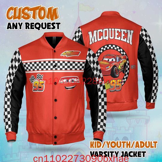 Discover Custom Lightning McQueen Varsity Jacket Personalized Disney Cars Baseball Jacket Lightning McQueen Kids Youth Adult Varsity Jack