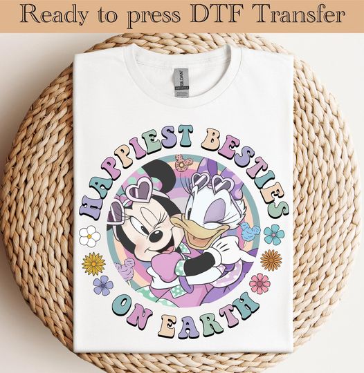 Discover Happiest Besties Ready To Press,Minnie Mouse DTF, Disney Transfers, Minnie and Daisy Heat Transfers,DTF Transfers, Best Friend Forever DTF