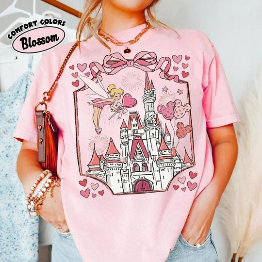 Discover Pink Tinker Bell Fairytale Love Shirt, Mickey Heart Balloon T-Shirt, Disney Castle Valentine Tee, Happy Valentine Day 2026, Disneyworld Love