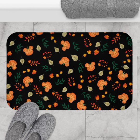Discover Mickey Pumpkin Bath Mat, Bathroom Rug, Halloween & Fall Decor
