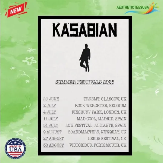 Discover Kasabian Archive Summer Tour 2026 Poster Home Decor, Wall Art, Fan Gift
