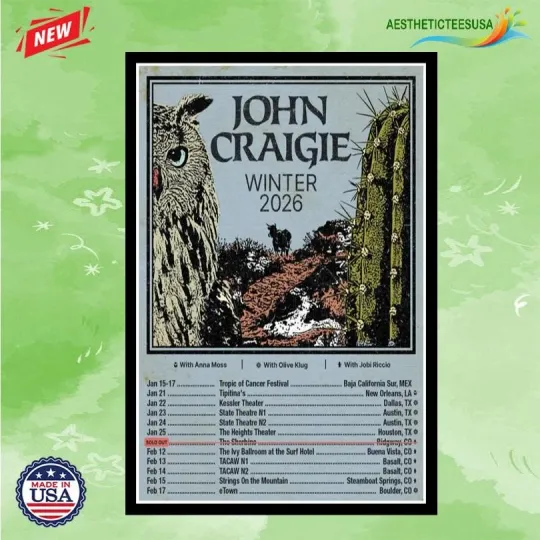 Discover John Craigie Winter 2026 Tour Poster Home Decor, Wall Art, Fan Gift