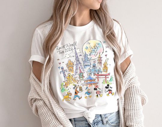 Discover Retro Mickey and Friends Disney Epcot Shirt, Disney Epcot World Tour 2026, WDW Disneyland Family Vacation 2026, Drinking Around The World