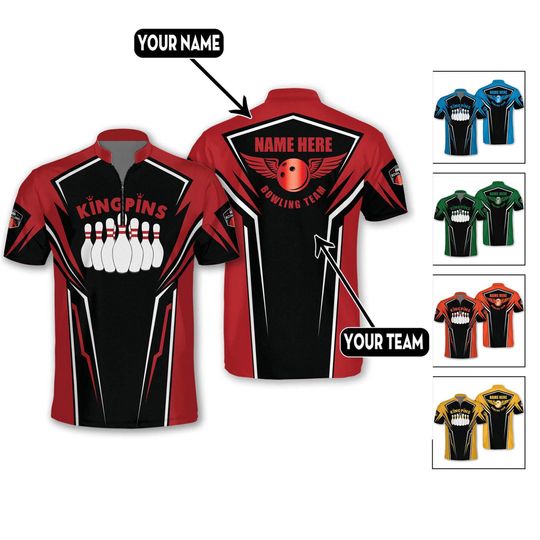 Discover Personalized Bowling Team Jersey, Custom Name & Team Shirt with Pins and Ball Design, Matching Uniforms for Men Women, League Outfit