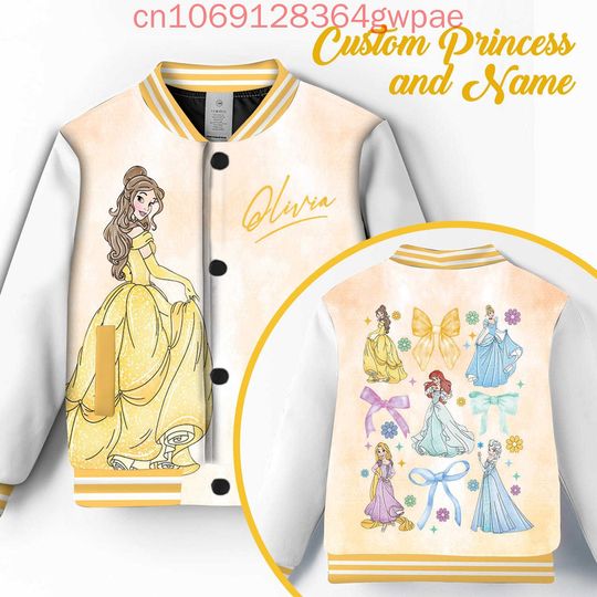 Disney Princess Belle Baseball Jacket Mens Womens Harajuku Jackets Beauty and the Beast Streetwea Boys Girls Loose College Coats