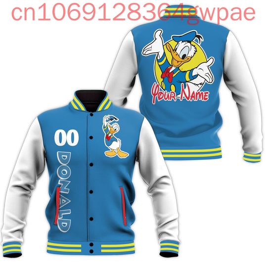 Discover Disney Donald Duck Baseball Jacket Men's Women's Hip Hop Harajuku Jackets Streetwea Boys Girls Loose College Coats