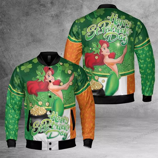 Discover Disney Little Mermaid Ariel Princess Baseball Jacket Spring and Autumn New 3D Printing Street Fashion Y2K Men and Women Jacket