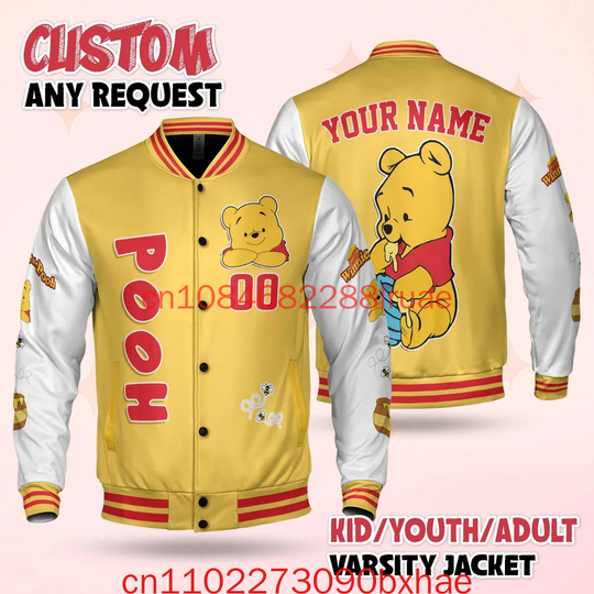 Discover 2026 New Disney Pooh Men's And Women's Baseball Jacket 3D Print Fashion Winnie The Pooh Shirt