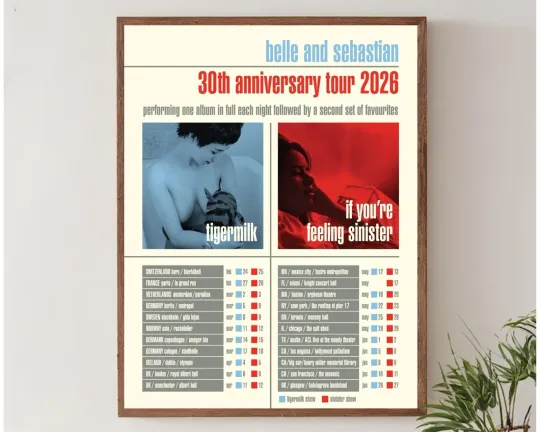 Belle And Sebastian 30th Anniversary Tour 2026 Concert Poster