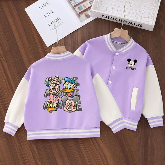 Discover Mickey Minnie Mouse Streetwear Bomber Jacket Unisex Loose Fit Harajuku Style Kids Boys Girls Baseball Coat Single Layer