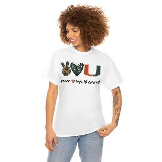 Discover Peace, Love, Hurricanes , Miami Hurricanes Swag NCAA Football Women's Unisex Heavy Cotton Tee