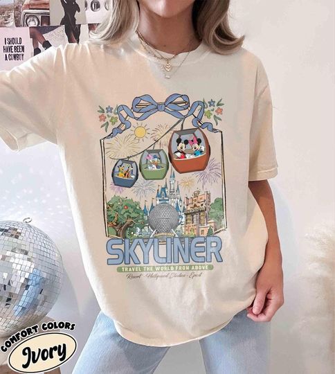 Discover Vintage Disney Skyliner Shirt, Mickey and Friends Travel The World From Above Tee