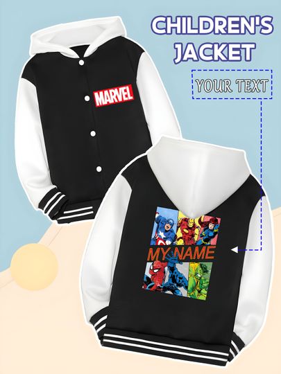 Marvel Boys Baseball Jacket - Marvel multi-hero puzzle print, colorful and rich, warm and stylish in autumn and winter, s