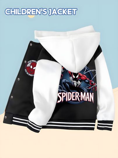 Marvel Spider-Man Flash Suit Children's Baseball Jacket - Trendy black and white, soft skin-friendly fabric, autumn and w